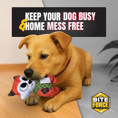 Bite Force -Durable & Strong Dog Toy Fox with Squeaker, Kevlar-Reinforced for Aggressive Chewers for Small Medium Large Dogs - Green.