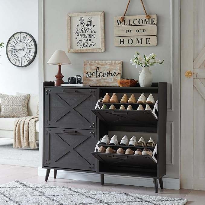 Shoe Storage Cabinet, Farmhouse Shoe Organizer