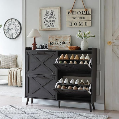 Shoe Storage Cabinet, Farmhouse Shoe Organizer
