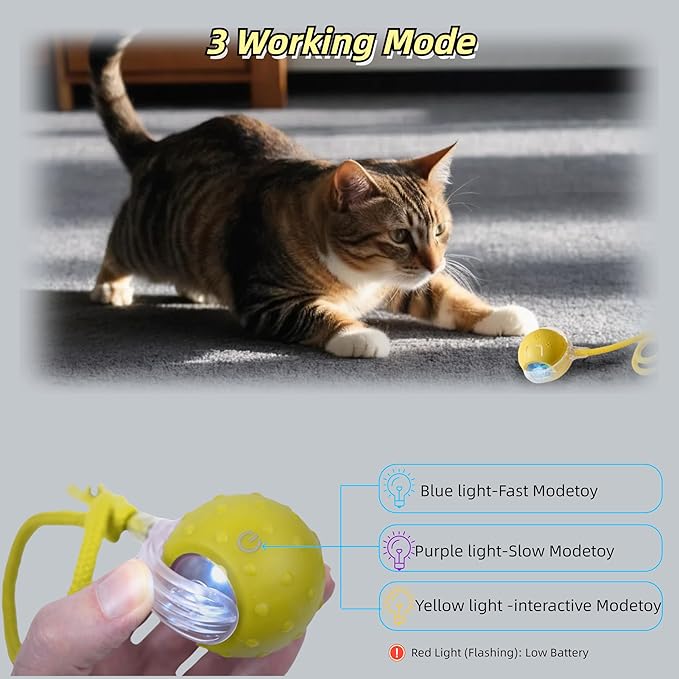 Interactive Cat Toy Ball – Automatic Electric Rolling Ball with Chirping Bird Sounds, Motion-Activated Indoor Toy for Kittens and Cats, Fun Exercise Play (Yellow)