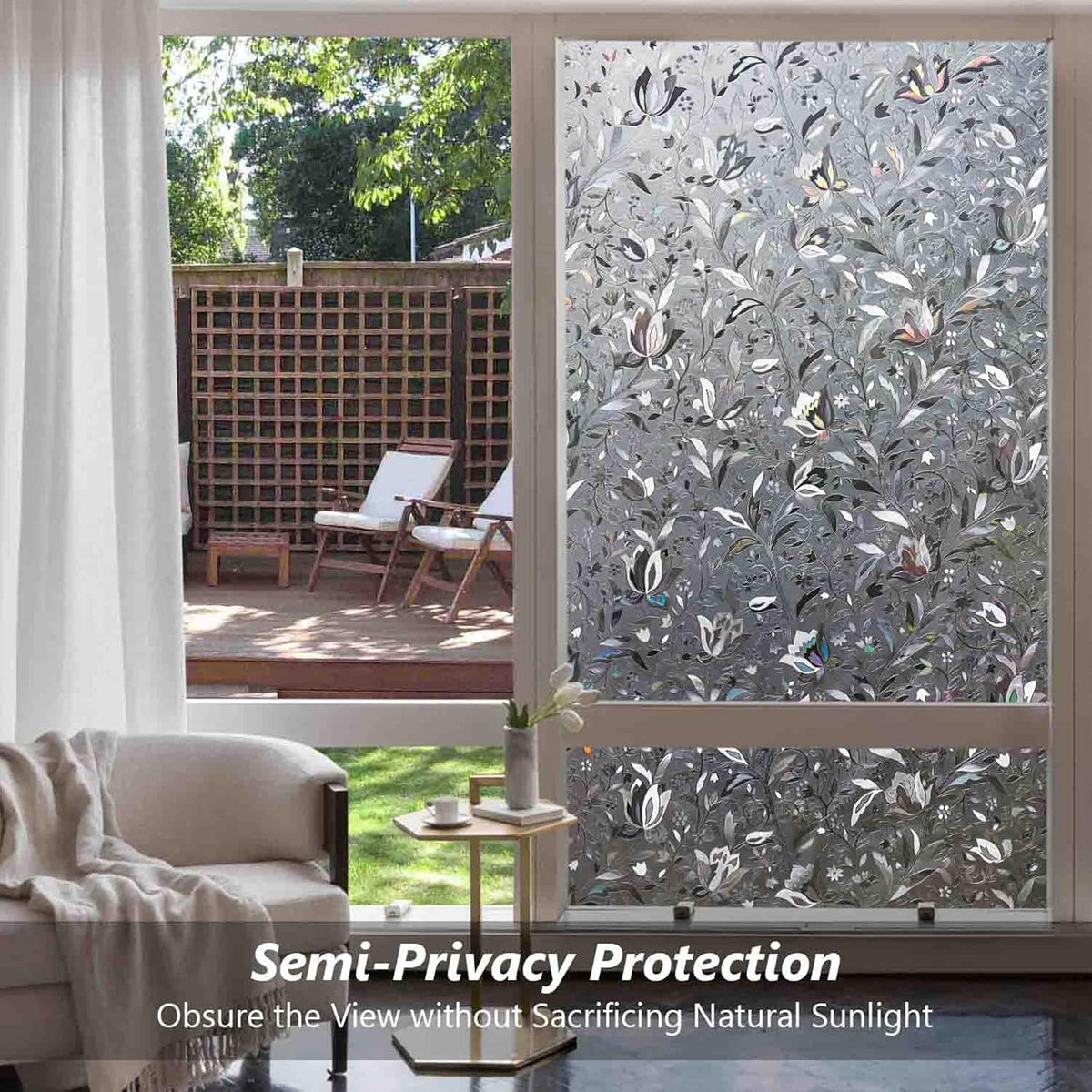Kromapolis Window Film, Window Privacy Film Frosted, Vinyl Glass Covering, Stained Glass Decorative Film, Static Window Clings, Non-Adhesive (Grayish Black, 29.5 x 78.7 inch)