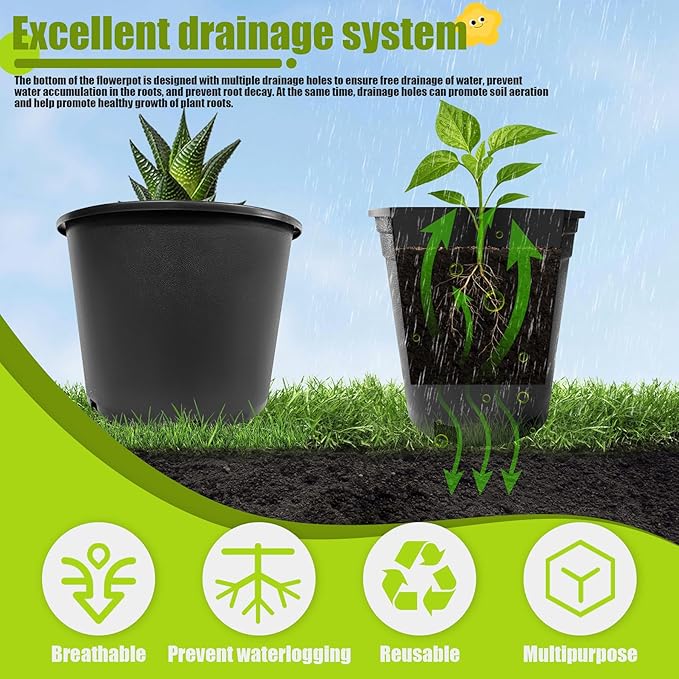 10 Gallon Nursery Pots Plastic Container Injection Molded Pot for Plants Flexible with Drainage Holes Suitable for Plants Soil Growers or Hydroponics Black 10 Pcs