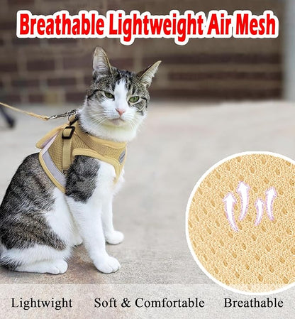 Cat Harnesses and Puppy Harness with Leashes Set, Escape Proof Cat Harness, Adjustable Reflective Soft Mesh Vest Fit Puppy Kitten Rabbit Ferrets's Outdoor Harness