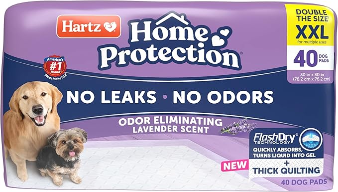 Hartz Home Protection Super Absorbent Odor Eliminating Lavender Scented No Leak Dog Pads, XXL 40 count