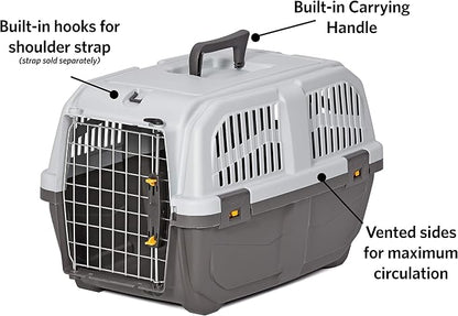 Skudo by MidWest 22-Inch Travel Carrier, Gray, Fits Pets up to 12 lbs | Hard-Sided Pet Carrier, Travel Crate with Handle, Ventilated Design, Locking Tabs, Easy Assembly