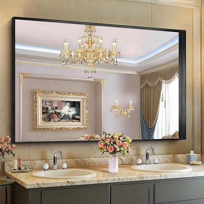 CIRCUMI Black Bathroom Mirror, Brushed Finish, Tempered Glass, Large Mirror