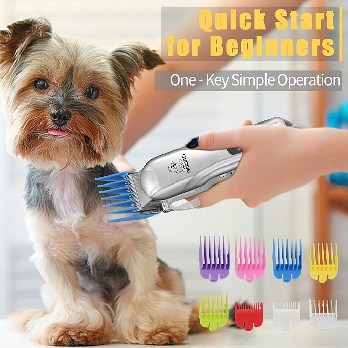 Dog Clippers for Grooming,Dog Grooming Kit for Heavy Thick Hair&Coats/Low Noise Rechargeable Cordless Pet Shaver with Paw Trimmer Nail Grinder/Hair Trimmer for Small & Large Cats