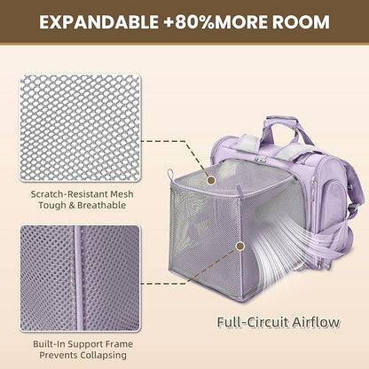 Expandable Cat Carrier Backpack for Large Cats - Airline Approved Pet Carrier Backpack for Small Dogs, Hiking & Travel, Waterproof with Breathable Mesh, 14lbs Capacity (Lavender, Standard)
