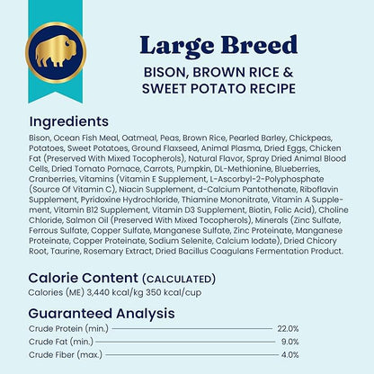Solid Gold Bison Dry Dog Food for Large Dogs – High Protein, Whole Grain Kibble with Real Bison, Brown Rice & Omega 3 – Large Kibble w/Probiotics for Gut Health - Adult Dog Food - Nutrientboost™– 11LB