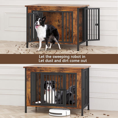 EasyCom 39.96" XL Wooden Large Dog Crate Furniture for Medium and Large Breed, Chew-Resistant Dog Kennel Furniture Indoor with 2 Doors and 3.94" Raised Feet, as TV Stand, End Table, Crate Table