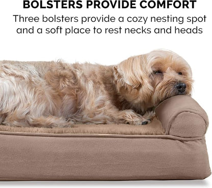 Furhaven Orthopedic Dog Bed for Large Dogs w/ Removable Bolsters & Washable Cover, For Dogs Up to 95 lbs - Plush & Suede Sofa - Almondine, Jumbo/XL