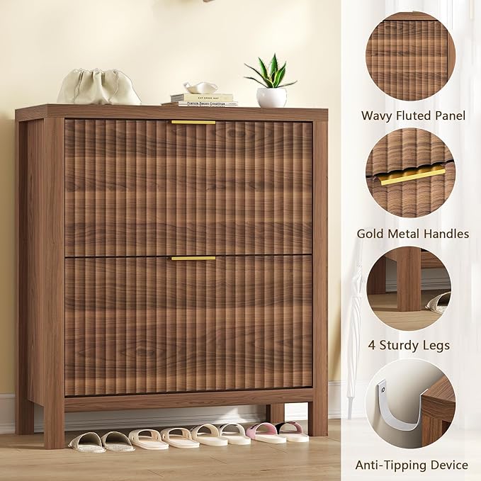 Shoe Cabinet Storage for Entryway, Fluted Shoe Cabinet