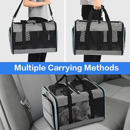 Portable 2-in-1 Pet Carrier,Double Compartment Cat & Dog Carrier for 2 Cats,Expandable Medium Dogs Large Cat Carrier with Sturdy Base,Breathable,Good for Traveling Walking Camping（Blue）