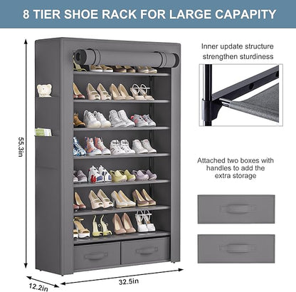 OYREL Shoe Rack Storage Cabinet 32 Pairs Organizer Shelf Tall