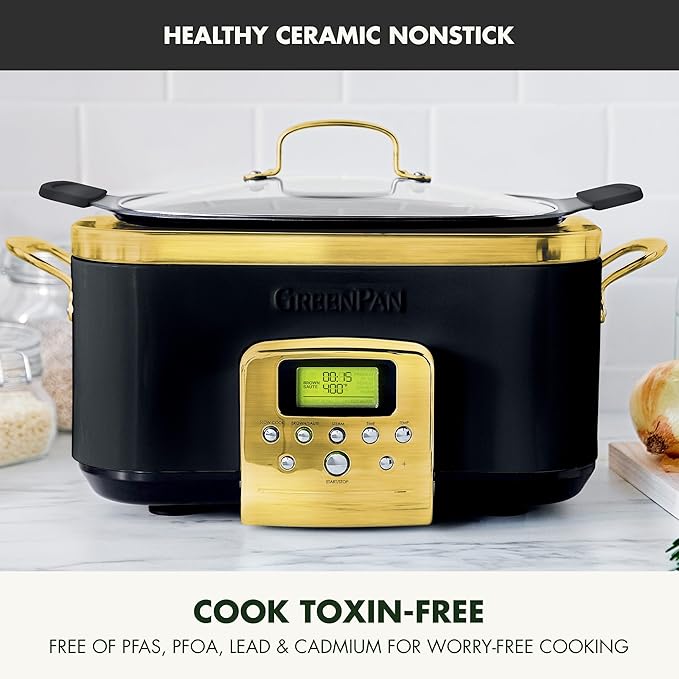 GreenPan Elite 8-in-1 Programmable 6QT Electric Slow Cooker, Dishwasher Safe