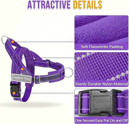 SlowTon No Pull Dog Harness with Front Clip - Heavy Duty, Soft Padded | Neck & Chest Adjustable, Tactical Pet Vest and Leash Set for Large Medium Sized Dogs, for Easy Walk & Training, Purple S