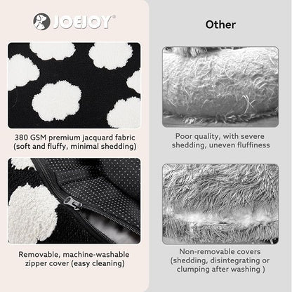 JOEJOY Jacquard Donut Round Dog Beds Large Sized Dog,Black 36x36x8in, Removable Washable Cover, Cute Pattern, Ultra Soft Fluffy Calming Pet Bed with Thick Supportive Bolster