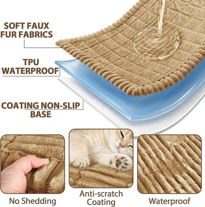 FUANGUI 2 Pack Waterproof Couch Cover for Dogs Pets Sofa Protector | Non-Slip Washable Fuzzy Soft Sofa Slipcover for 2 PCS L Shaped Sofa Pet Friendly, 27.6" x 70.9"+27.6" x 82.7", Camel