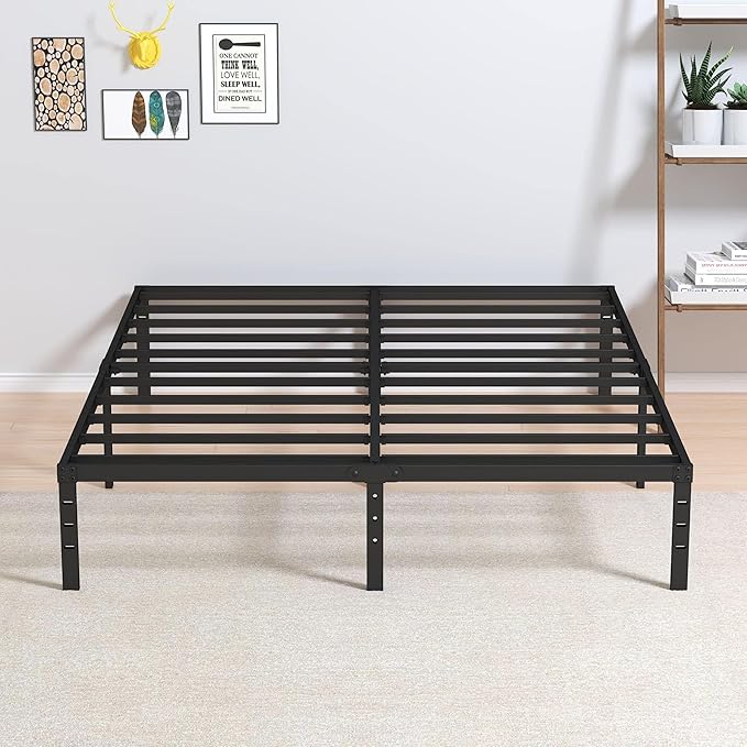 King Size Bed Frame No Box Spring Needed, 12 Inch Heavy Duty King Platform Bed Frame Support Up to 3000 lbs, Easy Assembly, Noise Free, Black