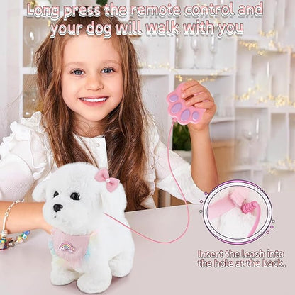 Puppy Toys for Kids, Toy Dogs That Walk and Bark, Walking Dog Toy for Kids with Leash, Interactive Stuffed Puppy with Remote Control, for Girls and Boys Aged 3-7 Year Old