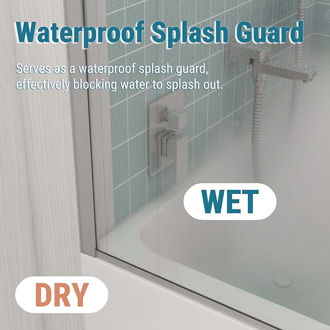 Sunrosa 24"×60" Bathtub Glass Panel, 8mm Thick Shower Screen, Brushed Nickel
