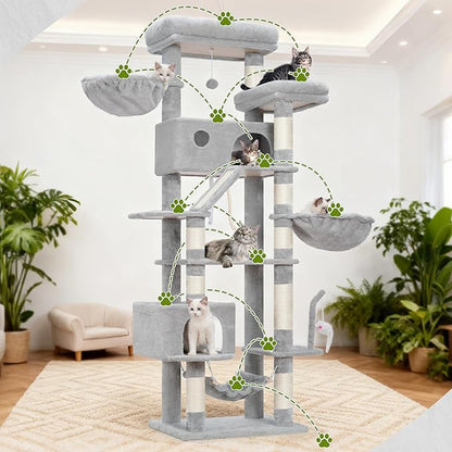 Gitelsnour Cat Tree for Large Cats, 78.7"(200cm) Tall Cat Tower for Indoor Cats Multiple Cats with Large Top Perch, Cat Condo, Cat Hammcok, Cat Scratching Post, Light Gray GCT031W