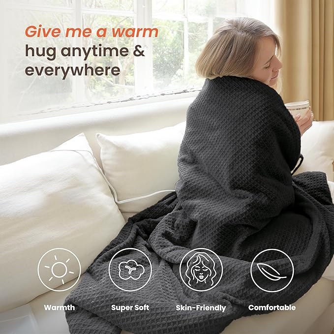 Heated Blanket Electric Blanket Twin Waffle, 62x84 Inches Sherpa Fleece Fast