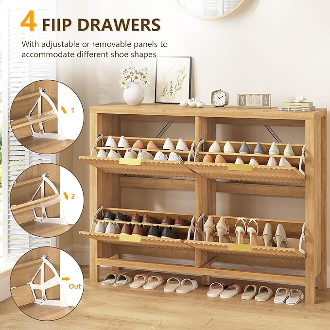 Shoe Cabinet Storage for Entryway, Fluted Shoe Cabinet