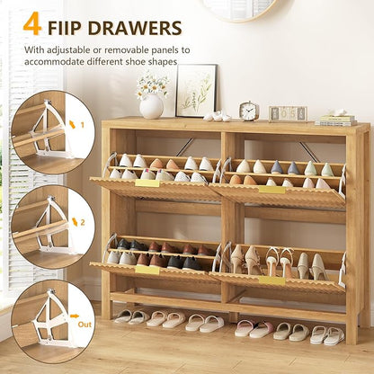 Shoe Cabinet Storage for Entryway, Fluted Shoe Cabinet
