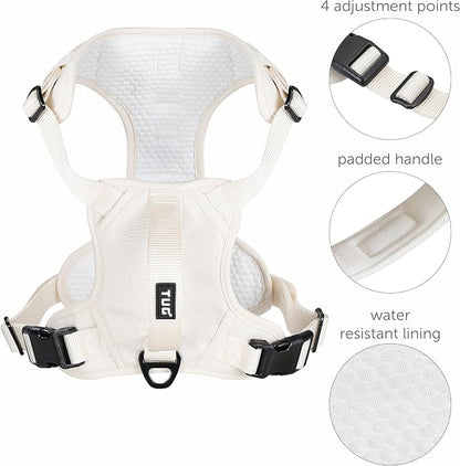 TUG No-Pull Dog Harness, 2 Leash Clips + Padded Handle (Large, Cream) | Water-Resistant Padded Interior | No-Pull Front Clip | Padded Back Handle | Adjustable Straps
