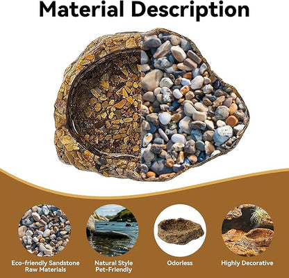 Water Dish for Amphibians，Reptile Food and Water Rock Bowls，Terrarium Decor for Reptiles and Other Little Critters，Terrarium Bowls Small Size