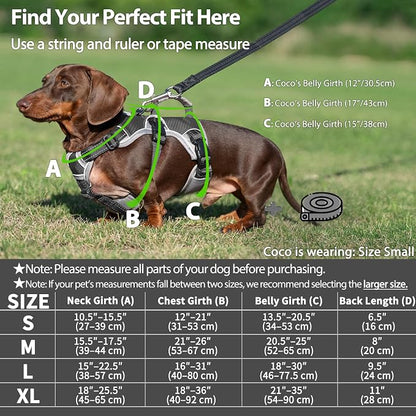 Escape Proof Dog Harness, Dachshund Harness, Reflective Dog Harness with Handle, Durable,Adjustable Vest for Small Medium Large Dogs Walking, Training, and Running Gear (Black,S)