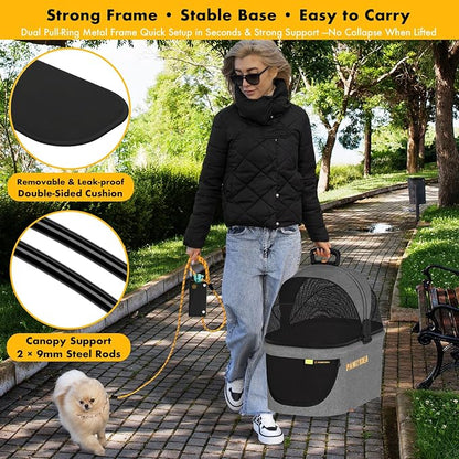 PAWZIDEA Portable Small Dog Crate for Car Travel Up to 33lbs, No-Zip Canopy | Enclosed Dog Car Seat Escape-Proof, Soft-Sided Small Medium Puppy Cats Car Kennel, Foldable Pet Carrier by Seatbelt, Top-Load