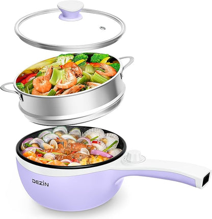 Dezin Hot Pot Electric with Steamer Upgraded, Non-Stick Sauté Pan, Rapid