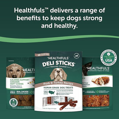HEALTHFULS Deli Sticks Pork and Turkey Human-Grade Gluten-Free Soft and Chewy Dog Treats, 10 Count Bag