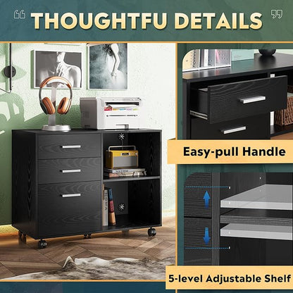 DEVAISE 3 Drawer Mobile File Cabinet, Wood Lateral Filing Cabinet, Printer Stand
