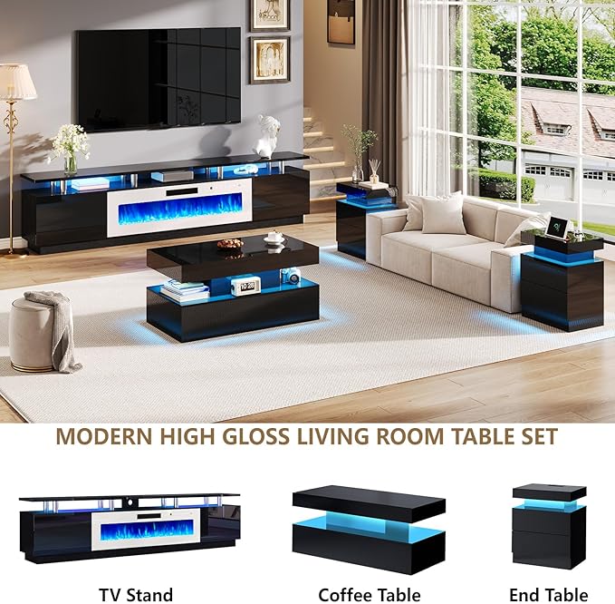 AMERLIFE 90" 2 Tier Fireplace TV Stand