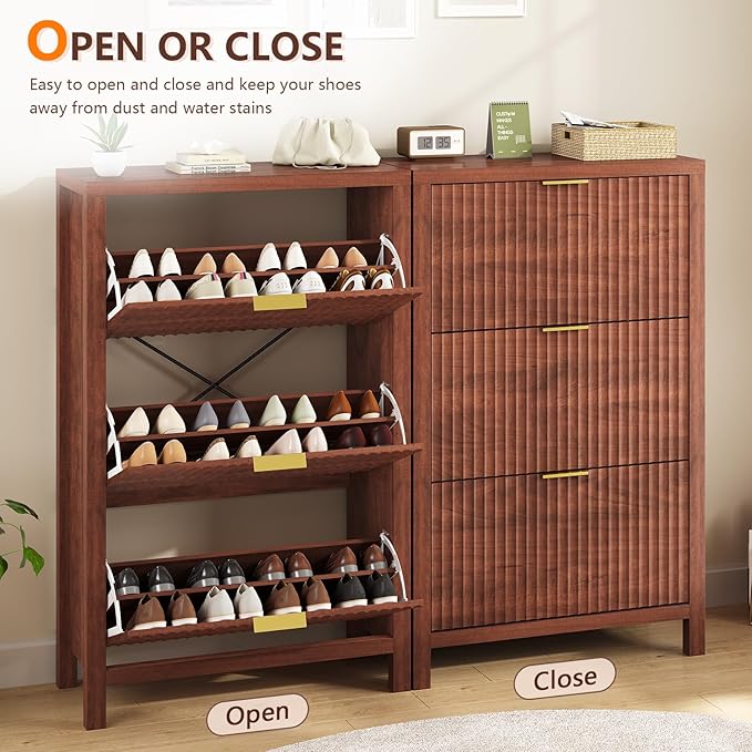 Shoe Cabinet Storage for Entryway, Fluted Shoe Cabinet