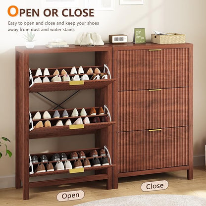 Shoe Cabinet Storage for Entryway, Fluted Shoe Cabinet