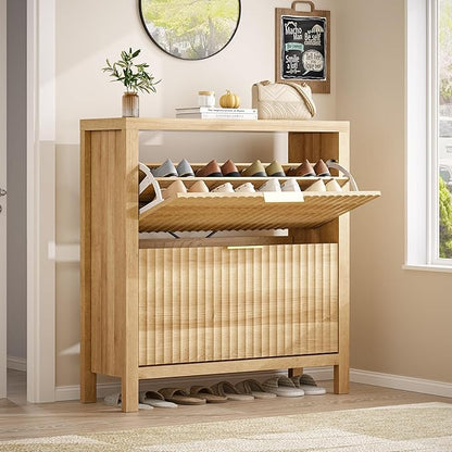 Shoe Cabinet Storage for Entryway, Fluted Shoe Cabinet