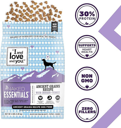 I and love and you Naked Essentials Ancient Grains Dry Dog Food - Chicken + Turkey - High Protein, Real Meat, No Fillers, 23lb Bag