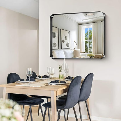 CIRCUMI Black Bathroom Mirror, Rounded Corner, Tempered Glass, Mirror