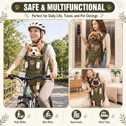 Dog Carrier Tactical Backpack for Medium Large 26-40lbs, Dog Soft Hands-Free Legs Out Pet Cat Front Carrier Backpack Facing Travel Bag for Outdoor Traveling Hiking Camping Bike(Green)
