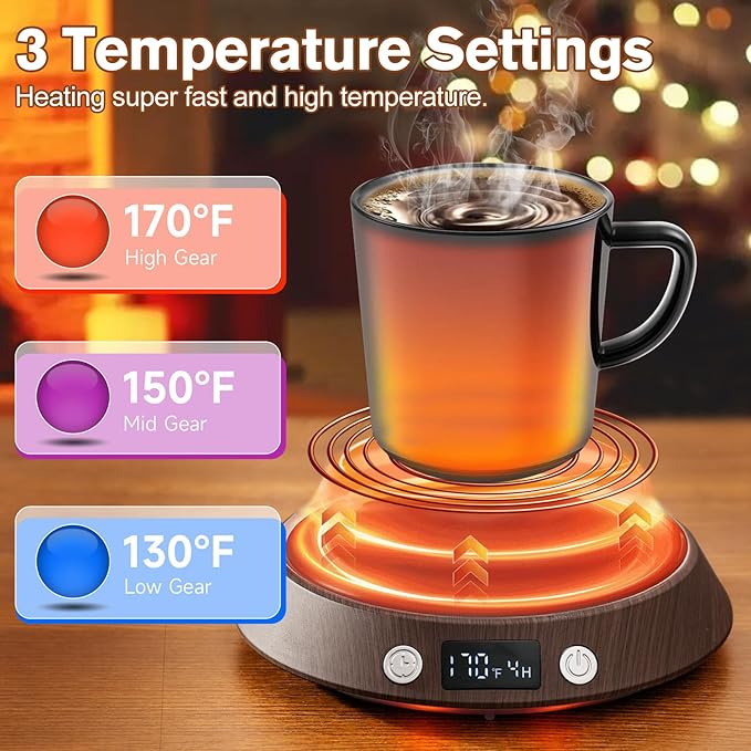 Kepwam Coffee Mug Warmer – 55W Fast Heating Coffee Warmer, 3 Temperature