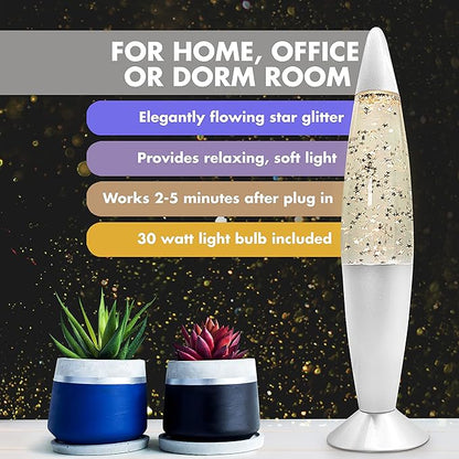 Jambo 16-Inch Silver Star Glitter Lamp I Beautiful Liquid Lamp I Entertaining for Adults and Kids I Perfect Holiday Gift