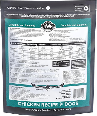 Northwest Naturals Freeze-Dried Chicken Dog Food - Bite-Sized Nuggets - Grain-Free, High-Protein, Raw Diet, Human-Grade Ingredients, All Natural, Premium Quality, Healthy & Nutritious - 12 Oz