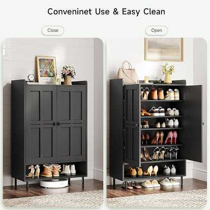 ONBRILL Shoe Cabinet with Cross Molding Doors, 6-Tier Shoe Storage Cabinet with