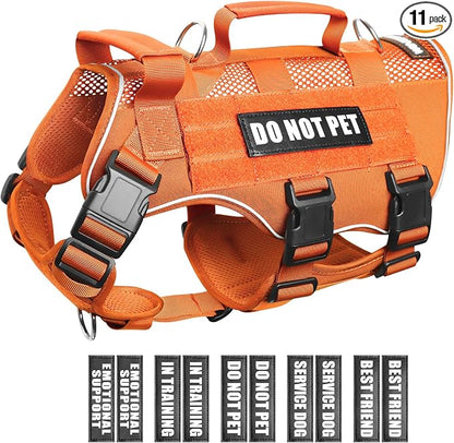 Tactical Molle Vest Mesh Dog Harness with 10 Removale Pet Patches | Breathable Service Dog harness with Double Soft Padded Handle for Medium Dog, Reflective Military Pet Vest for Walk Hiking