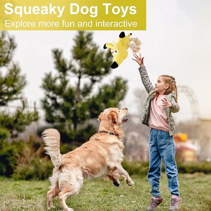 Squeaky Plush Dog Toys - Rope-Designed Interactive Dog Chew Toy for Large Dogs, Puppy Toys for Tug of War, Durable Pet Toys for Dogs