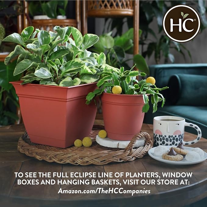 The HC Companies Eclipse Round Planter with Saucer - Outdoor & Indoor Plant Pot with Drainage Holes - Lightweight, UV-Resistant Plastic Pots for Plants, Flowers & Herbs (20" Black, Pack of 1)